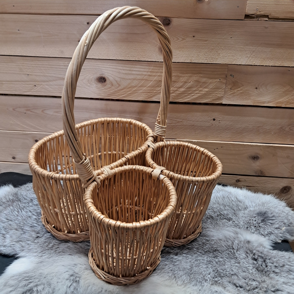 Vintage Woven Wicker Unique Triple Picnic Basket Organizer